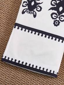 SHEIN ChillGRL 少女优雅褶皱印花无袖阔腿连体裤，适合休闲、度假、家庭聚会、日常通勤、春夏穿着。 - 杏色 - 查看 5