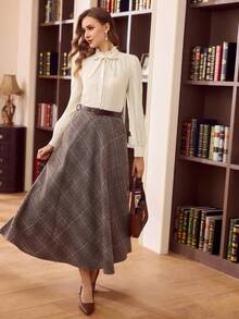 Vintamour Vintage Elegant Women Shirt Bow Tie Striped Texture Button Closure Casual Commute Holiday Wear Long Sleeve Summer Clothes Summer Outfits Summer Tops Spring Outfit Women Spring Break Outfits Spring Clothing Elegant Women's Blouses Elegant Blouses For Ladies White Top White Blouse - Apricot - View 6