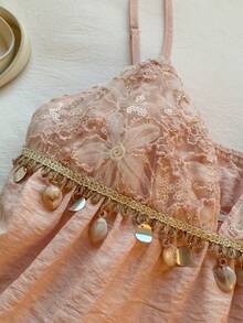 Comfortcana 女士时尚性感亮片流苏吊带背心，夏季 - 粉色 - 查看 4