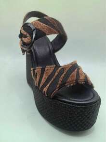 ROMWE Grunge Punk 厚底凉鞋 女士拖鞋 鱼嘴坡跟 时尚女鞋 - 棕色 - 查看 12