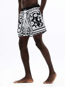 SUMWON Men's Black And White Bandana Print Swim Trunks With Side Pockets Tropical Beach Shorts Summer Vacation - Multicolor - View 5