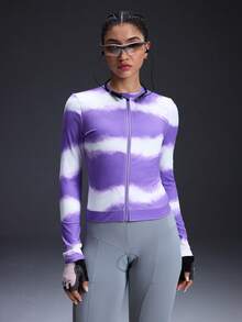 Powerista Women's Breathable Tie-Dye Zipper Front Thumb Hole Cycling Jersey