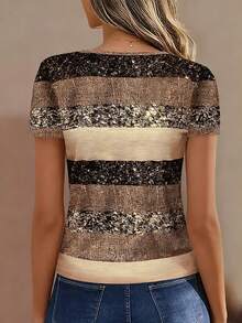 EMERY ROSE Women's Retro Striped Print Short Sleeve T-Shirt - Multicolor - View 2