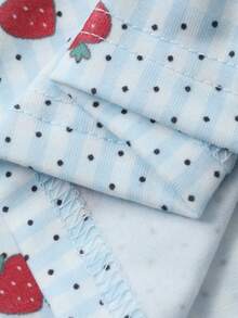 DAZY 两件套女士草莓图案拼接宽松长袖套头衫和裤子睡衣套装