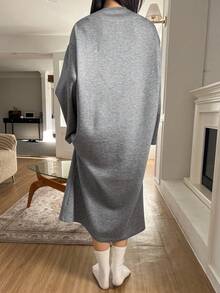 DAZY Loose Long Sleeve Long Dog Print Nightgown, Women Autumn Sleepwear Dress - Grey - View 2