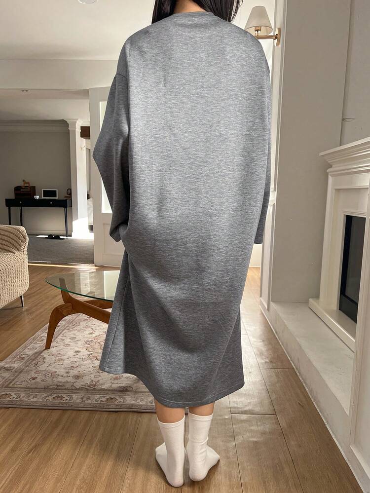 Loose Long Sleeve Long Dog Print Nightgown, Women Autumn Sleepwear Dress