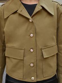 Maija Women's Solid Color Long Sleeve Single-Breasted Cargo Pocket Casual Jacket,Festival - Army Green - View 6