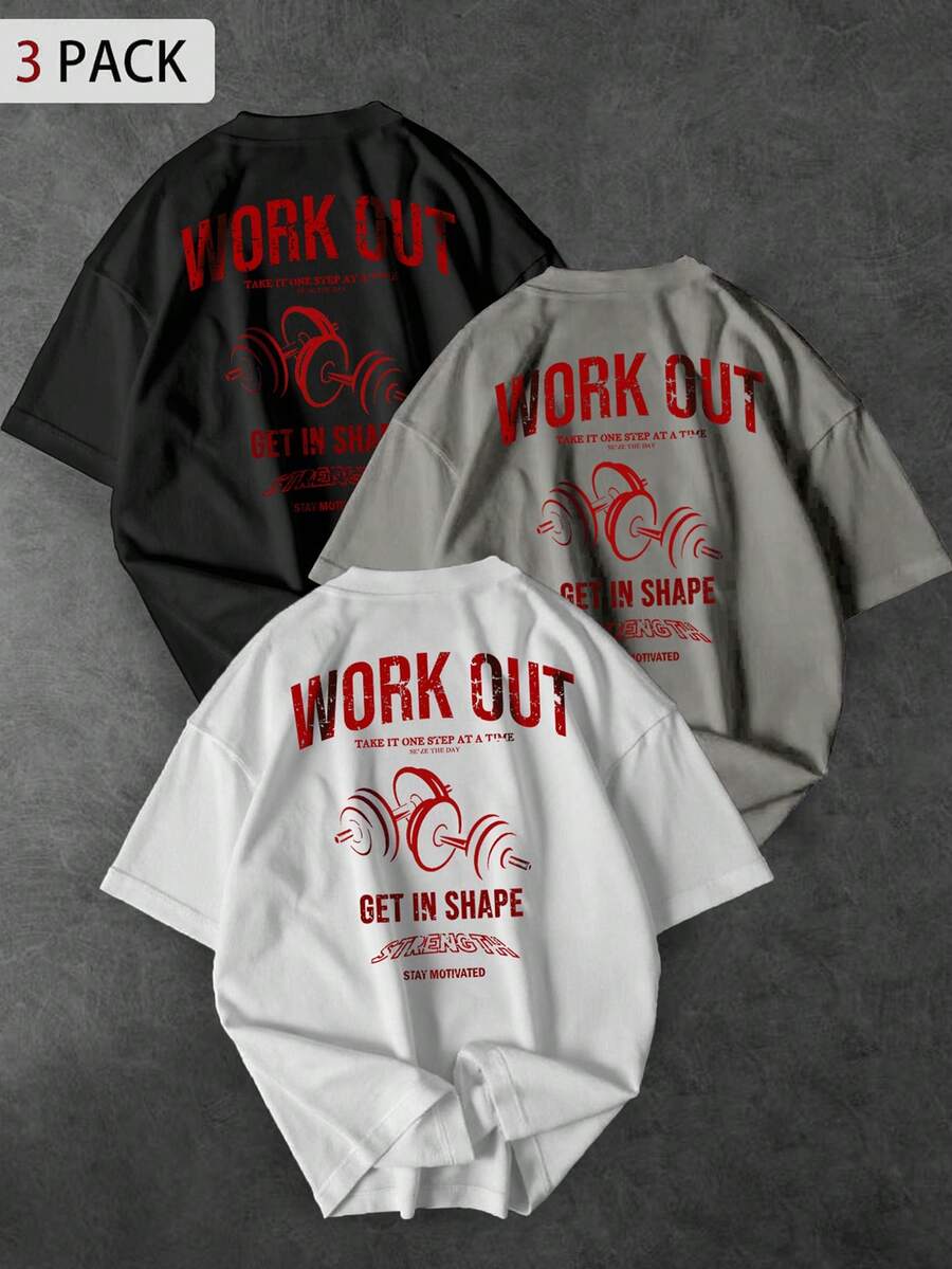 Sport MetroGents 男士夏季休闲哑铃字母印花运动T恤 - 黑色 - 查看 1