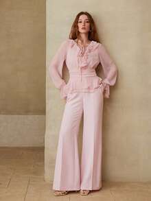 MOTF PREMIUM WOMEN'S CASUAL PINK SEAM FRONT FLARE LEG SUIT PANTS, SPRING/SUMMER - Pink - View 4