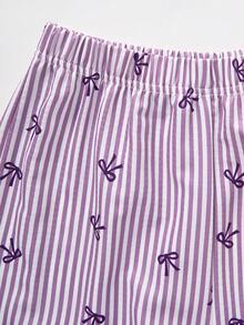 SHEIN ChillGRL 2pcs/Set Teen Girls' Sweet Casual Bow Tie Camisole Top Paired With Textured Print Wide Leg Pants Set, Suitable For Daily, Commute, Casual, Vacation, Party, Street Style - Mauve Purple - View 5