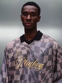 PLAYBOY X SUMWON Logo Print Mesh Polo Shirt With Collared Neckline Long Sleeve Regular Fit Urban Streetwear Style - Multicolor - View 4