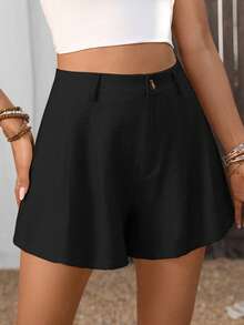 SHEIN LUNE Women's Casual Pleated Waist Wide Leg Shorts, Women's Dual-Color Shorts Set - Multicolor - View 4