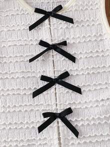 SHEIN Young Girl Casual Bow Solid Textured Camisole - Beige - View 5