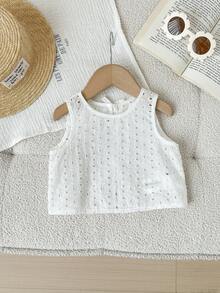 女婴可爱夏季休闲百搭白色刺绣镂空背心 - 白色 - 查看 2