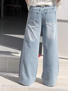 Dazy Kids Tween Girls' Casual Everyday Commute Fashion Street Rhinestone Washed Loose Wide Leg Jeans - Blue - View 5