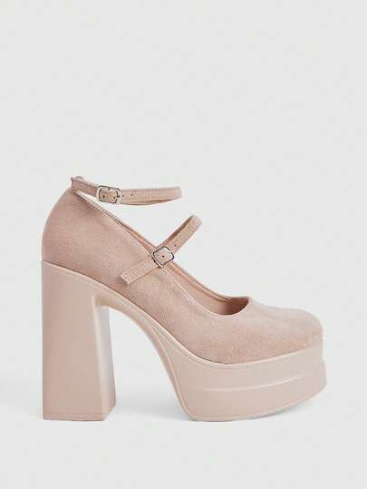 CUCCOO LuxiPop Women's Fashion Wine Red Ankle Strap Platform Chunky High Heel Shoes Spring Shoes Spring Break Easter Prom Heels For Christmas