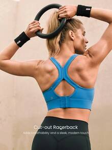 GLOWMODE FeatherFit™-Sculpt Tough Trainer Stretchy Supportive Back Closure Crossover Cutout Back Sports Bra Running Workout Gym Removable Cups - Blue - View 4