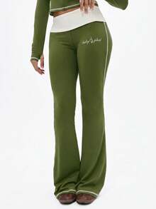 BABYPHAT CONTRAST DETAIL FLARE LEGGINGS FOLDOVER DETAIL - Khaki - View 4