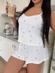 ZzzCrew 大码浪漫碎花针织吊带背心和短裤睡衣套装 - 白色 - 查看 2
