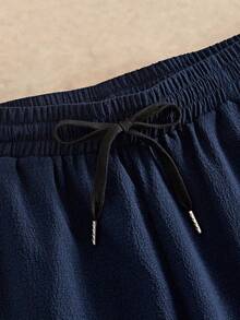 HIMLAND 男士休闲纯色梭织弹力腰带口袋裤 - 藍色 - 查看 6