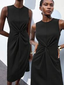 Maija 2026 Spring/Summer New Black Sleeveless Twist Ruched Bodycon Dress, Flattering Silhouette, Elegant For Party, Urban Commute - Black - View 2