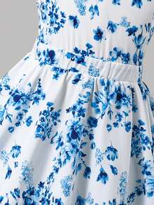 SHEIN Young Girl Sleeveless Ditsy Floral Casual Chiffon Dress Sundresses For Vacation Girl Vacation Dress,Kids - Pink - View 6