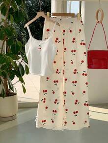 Comfortcana 两件套女士休闲蕾丝边吊带背心和蓝白条纹裤，返校季 - 彩色 - 查看 5