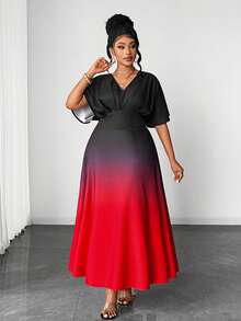 Maweii Plus Size Women Elegant Vintage Gradient Short/Long Sleeve Dress For Party - Multicolor - View 4