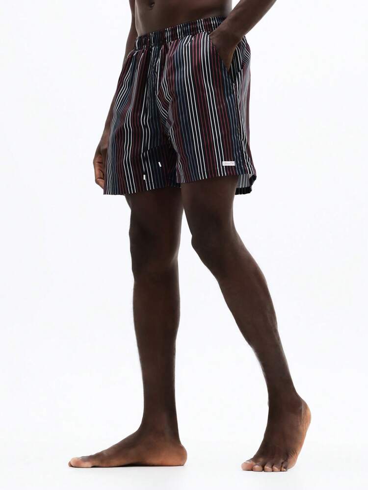 Striped Swim Trunks With Elastic Waistband