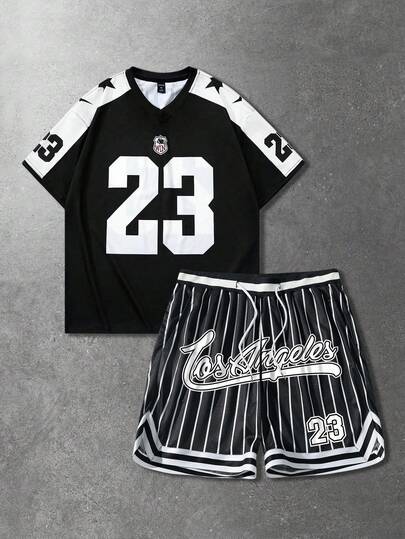 ROMWE MEN طقم تيشرت كاجوال قصير الأكمام بياقة على شكل حرف V وألوان متباينة للرجال، 23 نمط