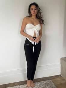 RebeccaVibe 1 件女式杏色纹理针织扭纹前部不对称下摆吊带背心，度假风格 - 杏色 - 查看 5