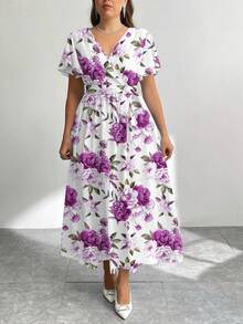 Modelyn Đầm dáng rộng họa tiết hoa vintage, cỡ lớn, thích hợp cho mùa thu/đông. - Nhiều màu - Xem 3