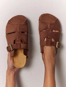 SHUZIA Women's Casual Stylish Crisscross Slip-On Clogs With Adjustable Buckles - Chocolate Brown - View 2