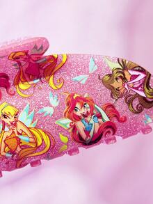 The Winx X SHEIN 时尚亮泽玫瑰粉色，甜美可爱印花卡通发爪、发夹、发饰，大号，适合造型、美容和扎发。 - 玫紅色 - 查看 4