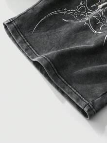 ROMWE MEN Goth Quần short nam phong cách thường ngày mùa xuân/hè họa tiết bông tuyết và gai tối màu kiểu Anh. - màu đen - Xem 4