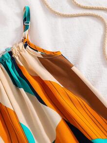 SHEIN Young Girl Woven Geometric Print Jumpsuit - Black - View 7