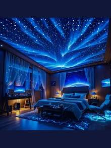 1个北极光星系投影仪，多种灯光效果，二合一LED星空投影仪，带遥控器和星云灯，适用于卧室/游戏室/家庭影院/天花板/生日/派对夜灯 - 彩色 - 查看 6