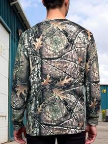 Men's Casual Long Sleeve Crewneck T-Shirt With Tree Branch Print, Autumn, Fall - Multicolor - View 2