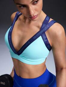 Powerista 女士夏季时尚字母提花透气运动文胸 - 藍色 - 查看 1
