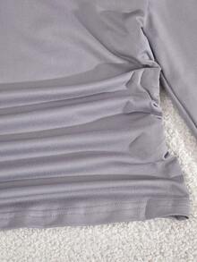 Teen Girl Contrast Collar Long Sleeve T-Shirt And Pants Set - Grey - View 5