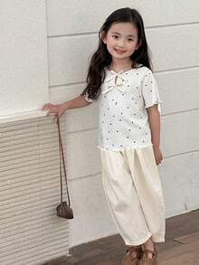 DAZY 女童波点蝴蝶结短袖T恤