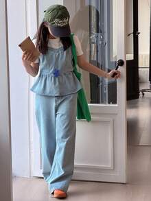 DAZY Tween Girls' Casual Vacation & Everyday Peplum Hem Denim Cami Top & Jeans Set, Summer - Blue - View 5