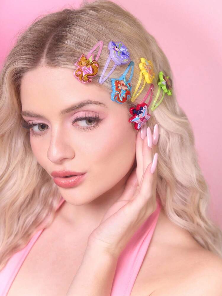 The Winx X SHEIN かわいいカートゥーン柄 ガールズヘアピン 12個セット、前髪やダメージヘアのクリップに最適、Y2Kスタイル - マルチカラー - 見る 7