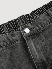 SHEIN MOD 大码 Y2K 宽松牛仔裤，街头风性感蓝色牛仔阔腿裤，阔腿裤，返校季，教师裤，秋季，女士牛仔裤，灰色牛仔裤，直筒牛仔裤，宽松牛仔裤，休闲女装，阔腿裤 - 淺色水洗藍 - 查看 3