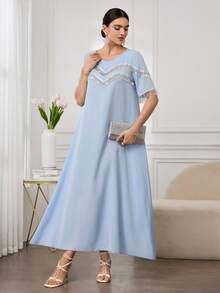 Al Najma 女士优雅浪漫闪亮流苏连衣裙，适合日常穿着和派对场合 - 淺藍色 - 查看 5