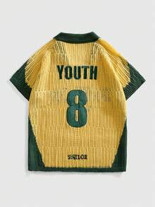 ROMWE MEN 男士复古 Polo 领足球提花针织毛衣 - 綠色 - 查看 2