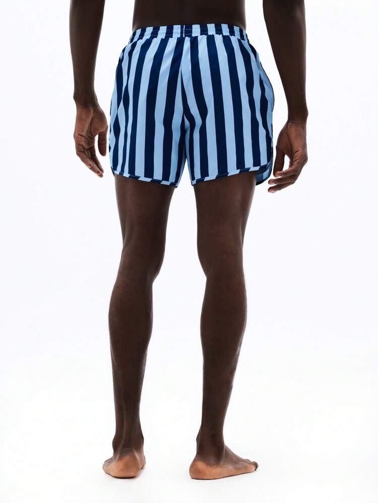 Striped Swim Trunks With Elastic Waistband