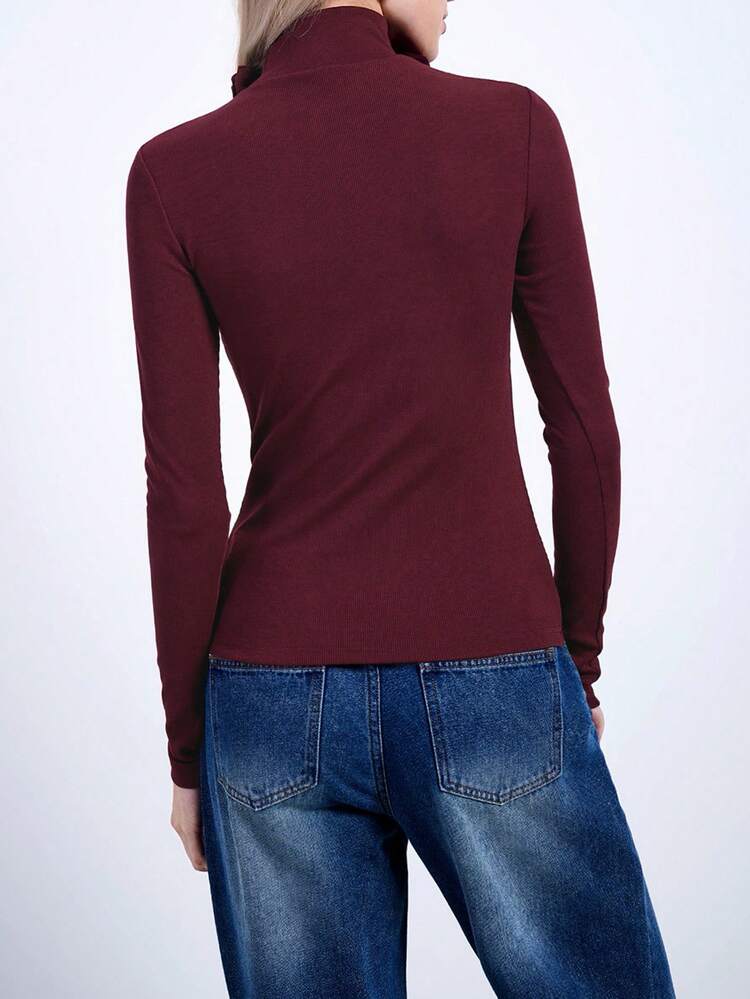 SHEIN Maija Women's Fuchsia Collar 3D Floral Decor Versatile Elegant Chic Modern Fashion Fitted Comfortable Round Neck Long Sleeve Pullover Suitable For Valentine's Day Festival