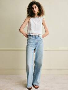 Écloséra 法式复古蕾丝拼接白色休闲背心，度假风 - 白色 - 查看 2