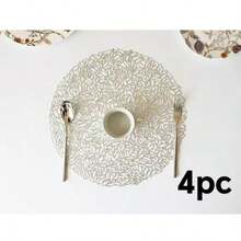 1-5 Piece Gold Hollow-Out Placemat And Table Runner Set, Washable, Easy To Clean, Wipe-Off, Non-Slip, Heat-Resistant, Placemats, Holiday Wedding Party Decorations - Multicolor - View 24